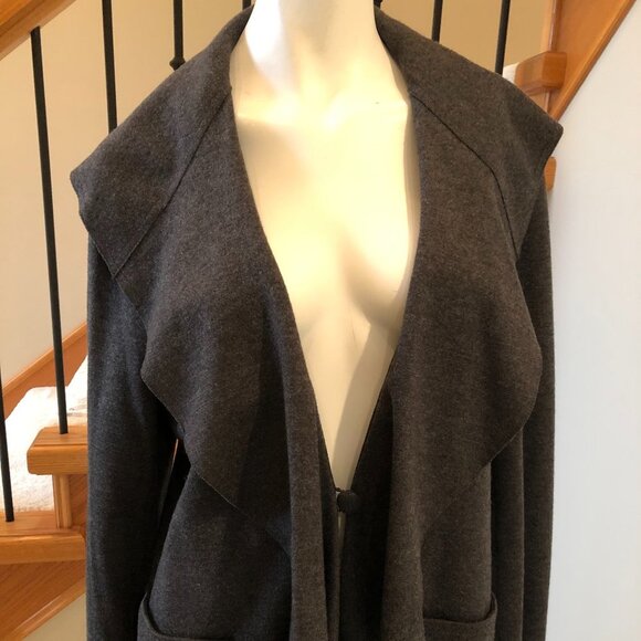 Kay Unger New York Designer Waterfall Detail Wool Coat Charcoal Grey Sz 12 - Picture 2 of 6